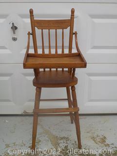 Vintage Child’s High Chair Brown Wood 