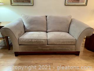 Creamy MicroSuede Mod 2-Cushion Small Sofa/Large Loveseat