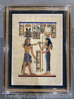 Isis and Horus. Egyptian Papyrus Painting.