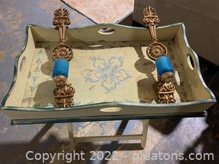 British Butler Table and Wall Sconces 