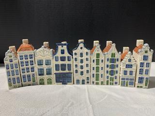 Collection of Blue Delft’s and Royal Goedewaagen Bottle Cottages