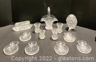 5th Ave Lead Crystal Egg Shaped Footed Dish- Prescut Wexford Star of David Butter Dish and 11 Other Interesting Pieces
