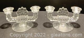 Pair of Fostoria American Clear Double Flat Foot Candlesticks         