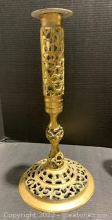 Vintage Hampton Ornate Filigree Brass Candle Holder 