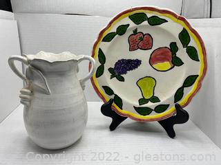 Ceramic White Decorative Vase with Large Fruit Platter