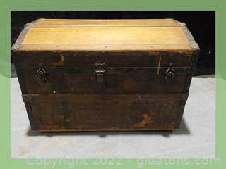 Antique, Wooden Trunk on Working Casters 