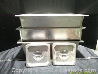5 Stainless Steel Food Pans with Lids 