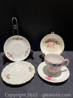 Vintage Floral China Saucers & Teacup 