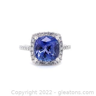 $4,800 Appraised Tanzanite and Diamond 14K Cocktail Ring - Size 7