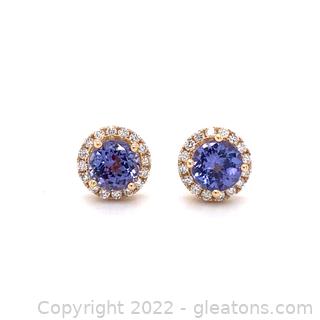 $2,160 Appraised 2 Carat Tanzanite and Diamond 14K Earrings