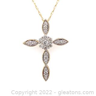 $2,160 Appraised Diamond 14K Cross Pendant including Chain