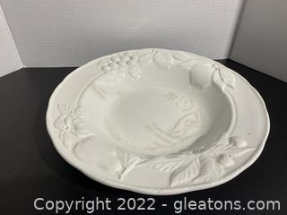 Italian White Glazed Pottery Fruit Embossed Hand Decorated Bowl 