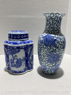 Oriental Style Vase & Tea Jar 