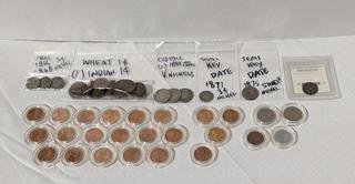 Lot of United States 5 & Nickels and 3 & Nickels and Wheat 1 &, Imuian 1 &, Memorial 1 &