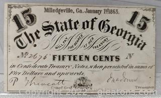 1863 15 Cents State of Georgia  Milledgeville Crisswell 17