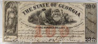 1864 $100 State of Georgia Milledgeville Crisswell 21 