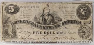 Type 36 1861 $5 Confederate States of America 
