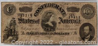 Type 1864 $100 Confederate States of America 