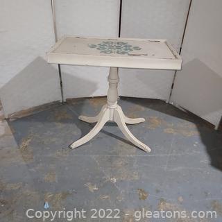 Distressed Look Hand Painted Small Pedestal Table 