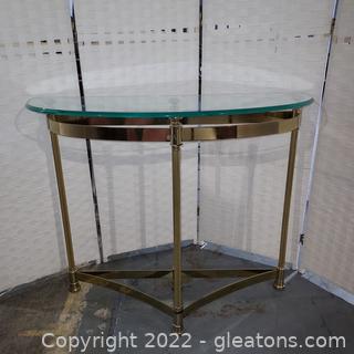 Lovely Half Moon Brass Base Foyer Table with Glass Top 
