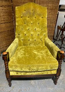 Vintage Yellow Velvet Tufted High Back Accent Chair 