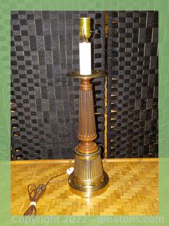 Wooden Lamp with Brass Accents 