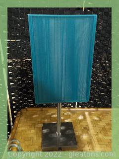 Modern Silvertone Candlestick Lamp with Teal Shade 