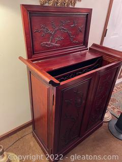 Asian Inspired Carved Wood Drink Cabinet/Bar 