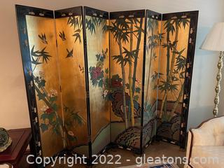 Beautiful Asian Inspired 6 Panel Wood Carved Screen 