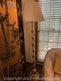 Ornate Brass Floor Lamp W/ Shade 