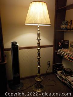 Ornate Brass Floor Lamp with Shade, Pull On/Off