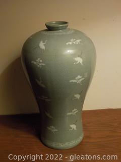 Nice Goryeo Porcelain Korean Celadon Flying Crane Vase
