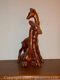 Pair of Porcelain Art Deco Giraffe-Bronze Tones