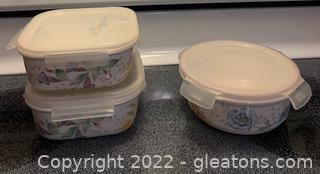 Three Lenox “Butterfly Meadow” Storage Bowls with Lids 
