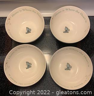 Four Lenox “Butterfly Meadow” Serving Bowls with “Home is Where The Heart Is” 