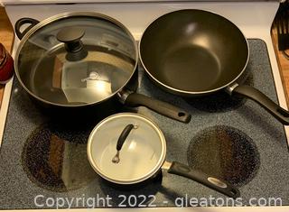 Three Cooking Pans Including A Cuisinart Saucepan 