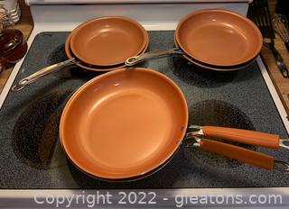 Six Copper Frying Pans Including Gotham Steel 