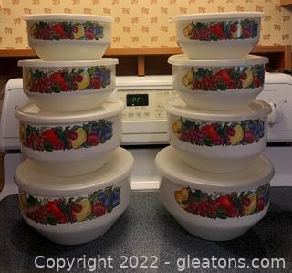 Two Sets of Vitro Ceramic Enamel Nesting Bowls with Lids 