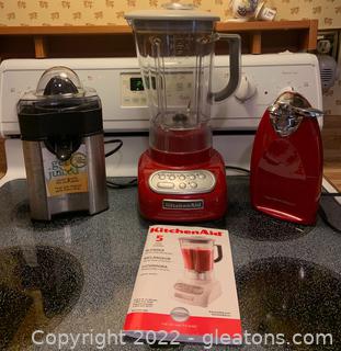 Red Kitchen Blender and Two Other Kitchen Appliances 