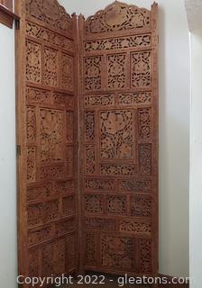 Beautiful Carved Wooden 4 Panel Room Divider 