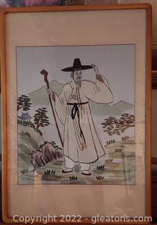 Gorgeous Japanese Silk Thread Framed Art-Man with Staff 