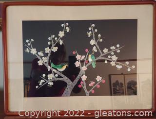 Gorgeous Japanese Silk Thread Framed Art-Cherry Blossoms and Birds 