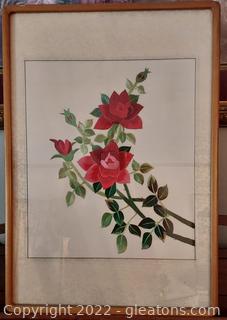 Gorgeous Japanese Silk Thread Framed Art- Red Floral 
