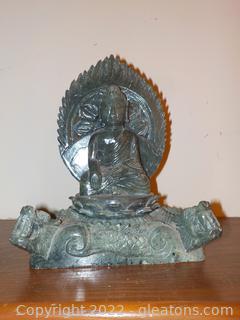Enthroned Buddha in Carved Jade like Material 