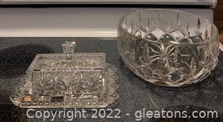 Gorham Crystal Bowl and Crystal Clear Industries Butter Dish with Spreaders 