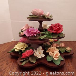 Beautiful Group of Italian Porcelain Flowers (Stand Included) 