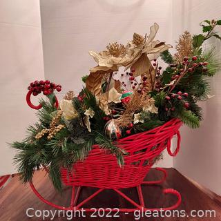 Beautiful Christmas in Red Wicker Sleigh 