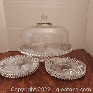 Beautiful Cake Plate with Dome Cover and 5 Matching Dessert Plates 