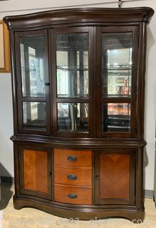 Two Piece Merlot Dining Hutch with Beveled Glass 
