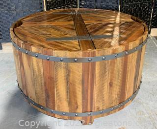Round Barrel Inspired Storage Cocktail Table 